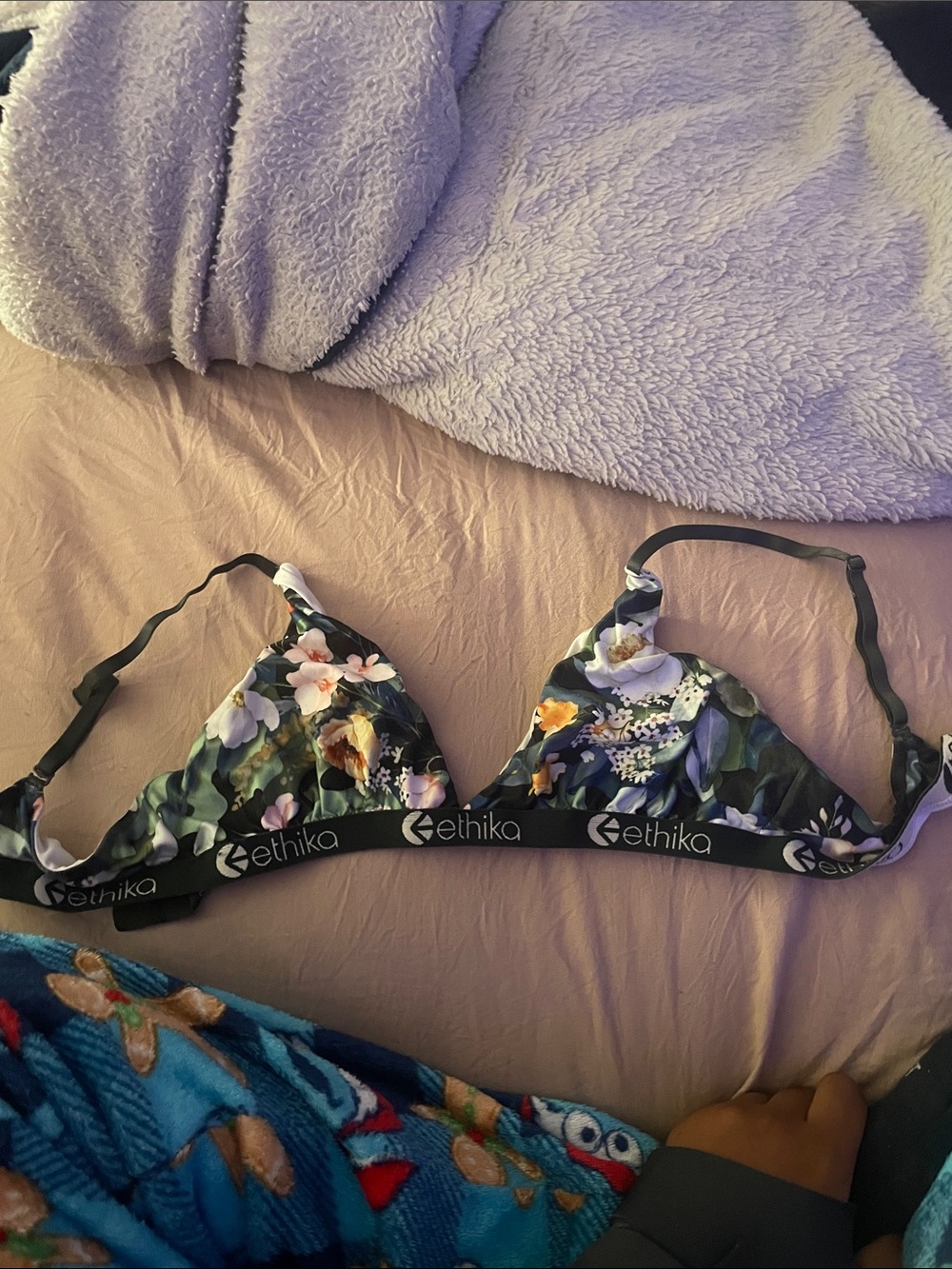 ethika Floral Triangle Bralette - Black & Multicolor Floral